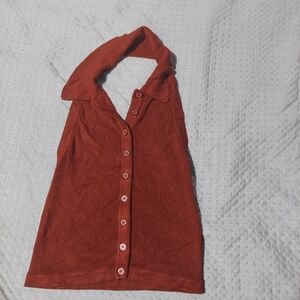 Urban Outfitters Ribbed Button-Front Halter Top in Rust